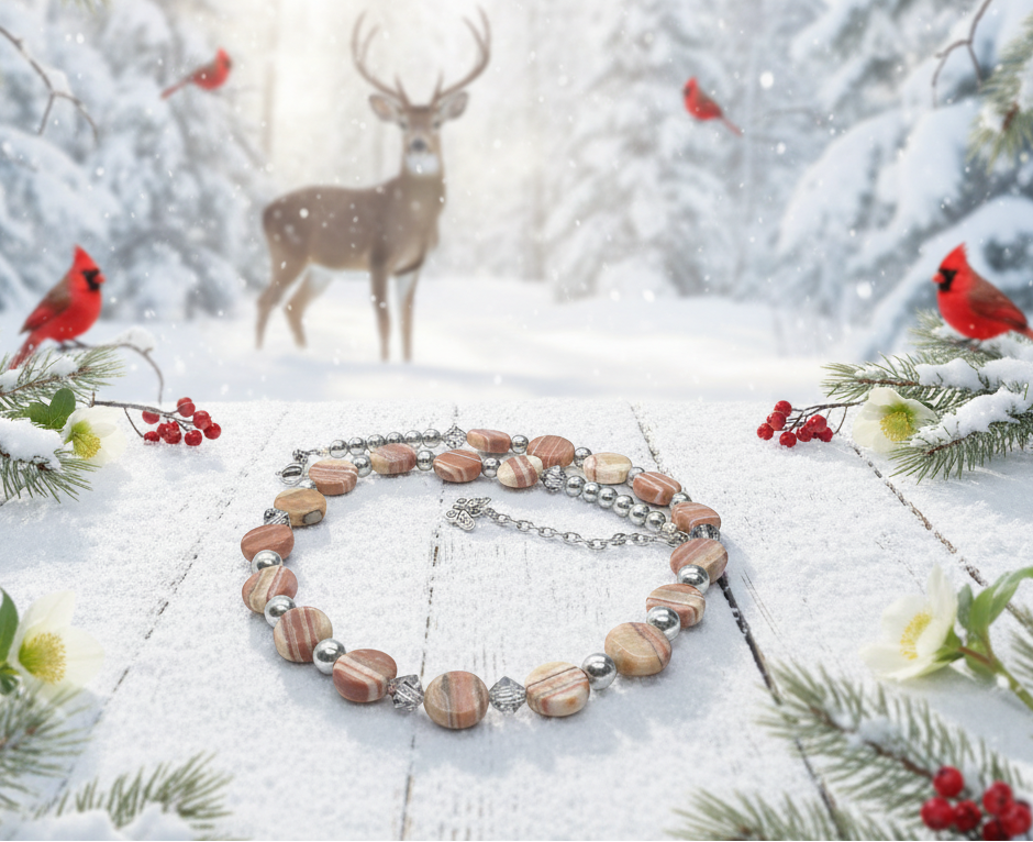 Gorgeous Red Mala, Labrador, & Druk Beaded Necklace - handcrafted by Artistry Jewelry