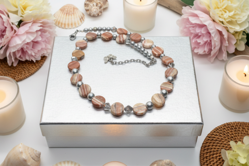Gorgeous Red Mala, Labrador, & Druk Beaded Necklace - handcrafted by Artistry Jewelry