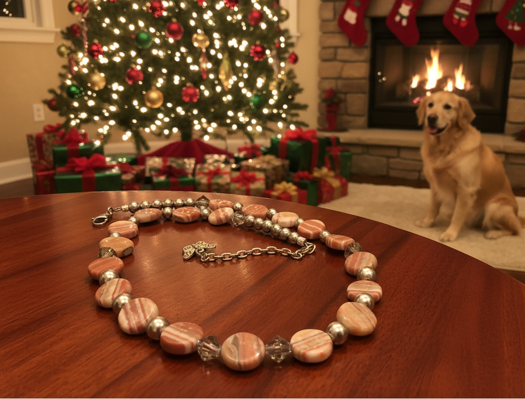 Gorgeous Red Mala, Labrador, & Druk Beaded Necklace - handcrafted by Artistry Jewelry