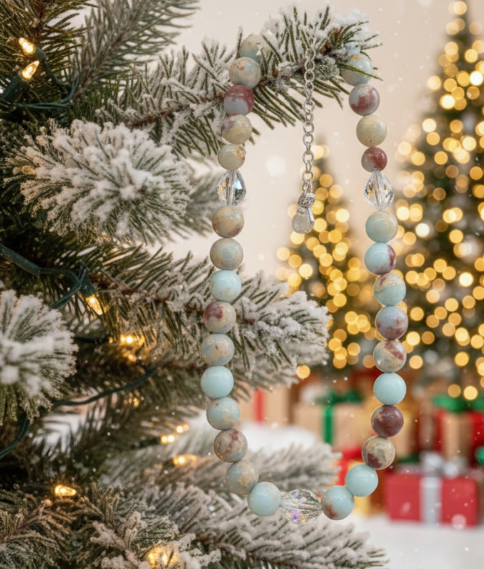 Brilliant Sky Blue Jasper, Crystals, and Onyx Beaded Necklace-handcrafted by Artistry Jewelry