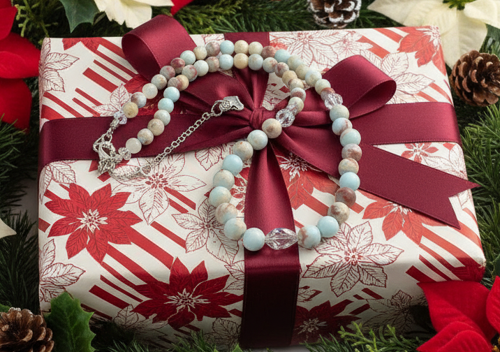 Brilliant Sky Blue Jasper, Crystals, and Onyx Beaded Necklace-handcrafted by Artistry Jewelry