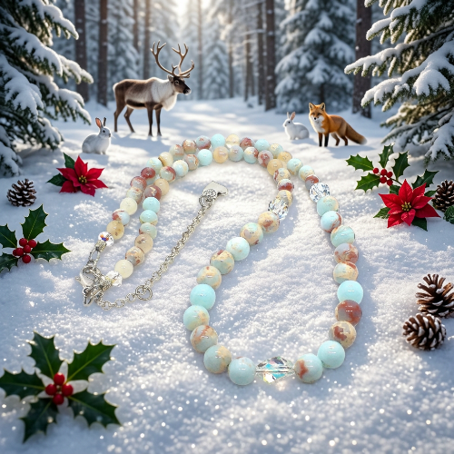 Brilliant Sky Blue Jasper, Crystals, and Onyx Beaded Necklace-handcrafted by Artistry Jewelry