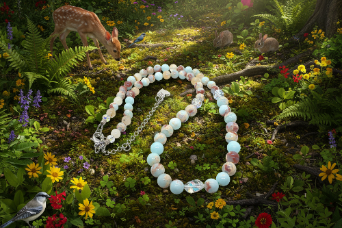 Brilliant Sky Blue Jasper, Crystals, and Onyx Beaded Necklace-handcrafted by Artistry Jewelry