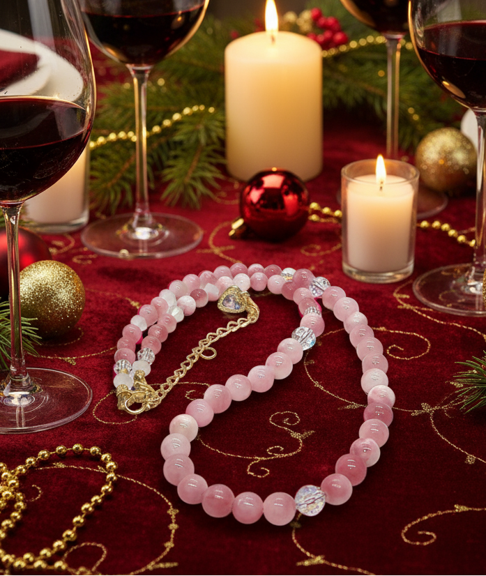 Lovely Pink and White Jasper & Crystal Beaded Necklace - handcrafted by Artistry Jewelry