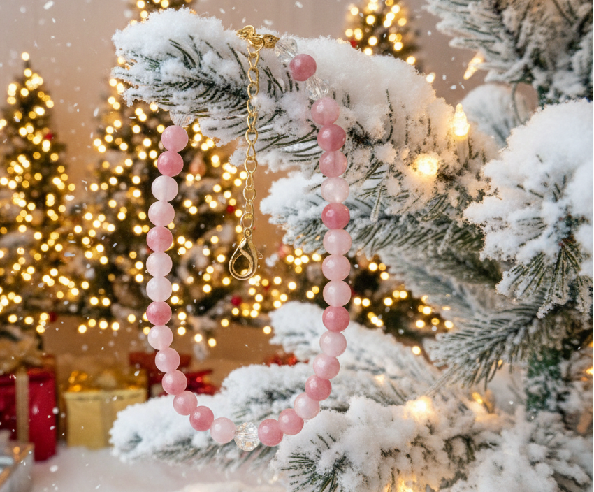 Lovely Pink and White Jasper & Crystal Beaded Necklace - handcrafted by Artistry Jewelry