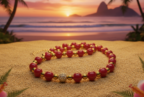 Stunning Red Quartz, Crystal, and Hematite Beaded Necklace