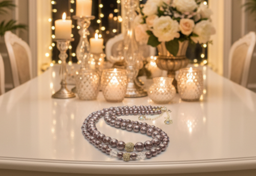 Stunning Crystal, Pearl, and Druk Two-Strand Beaded Necklace