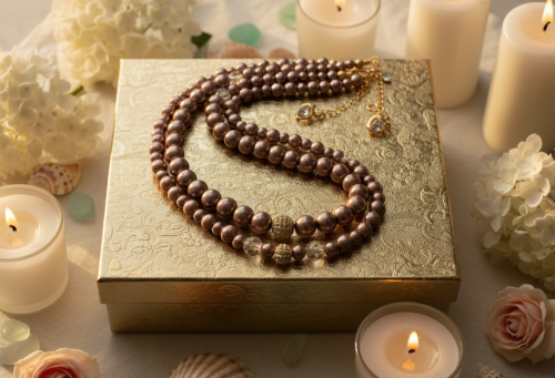 Stunning Crystal, Pearl, and Druk Two-Strand Beaded Necklace