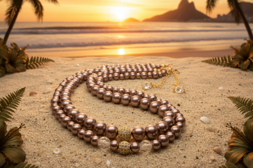 Stunning Crystal, Pearl, and Druk Two-Strand Beaded Necklace