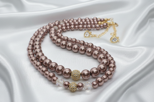 Stunning Crystal, Pearl, and Druk Two-Strand Beaded Necklace