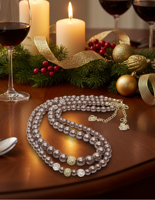 Stunning Crystal, Pearl, and Druk Two-Strand Beaded Necklace