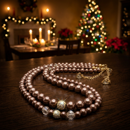 Stunning Crystal, Pearl, and Druk Two-Strand Beaded Necklace