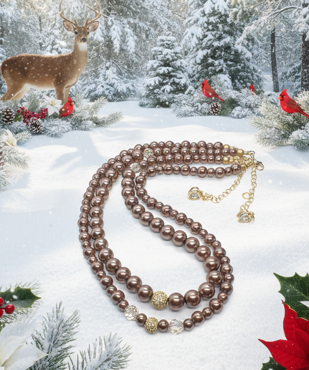 Stunning Crystal, Pearl, and Druk Two-Strand Beaded Necklace
