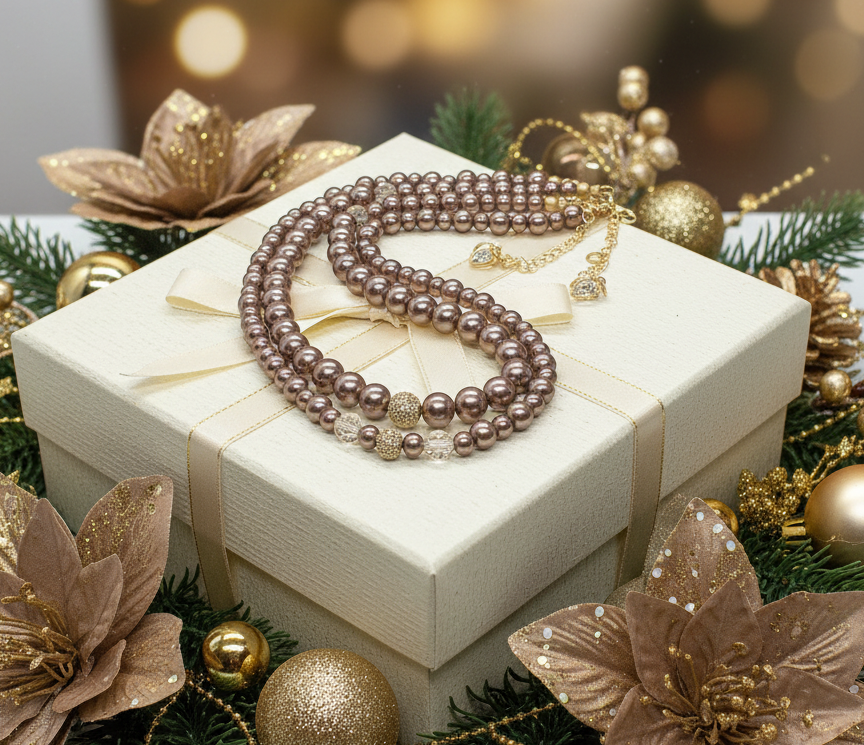 Stunning Crystal, Pearl, and Druk Two-Strand Beaded Necklace