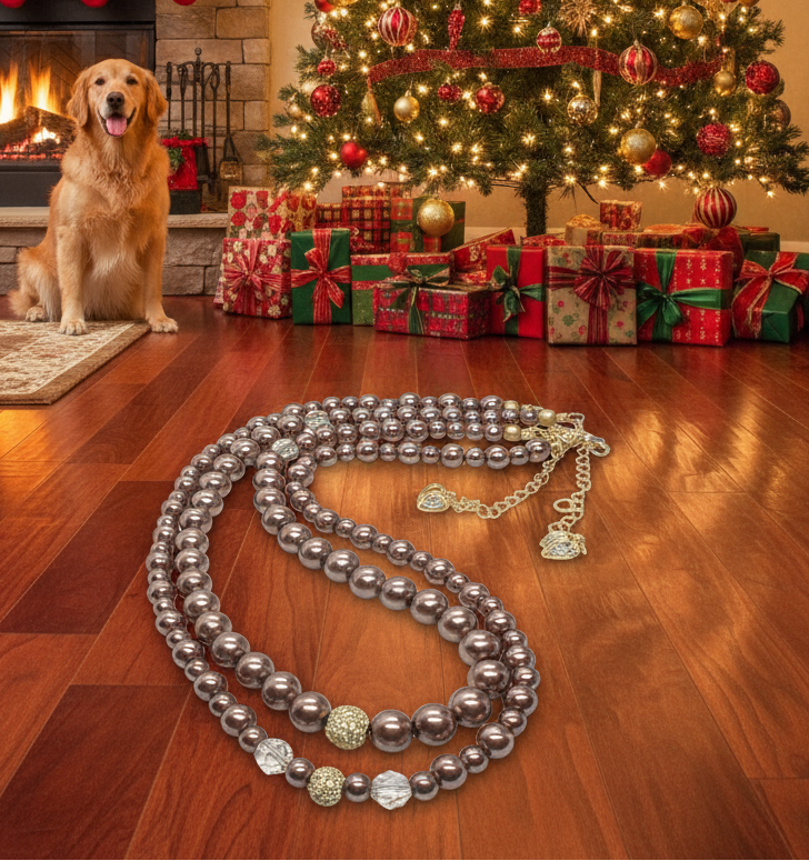 Stunning Crystal, Pearl, and Druk Two-Strand Beaded Necklace