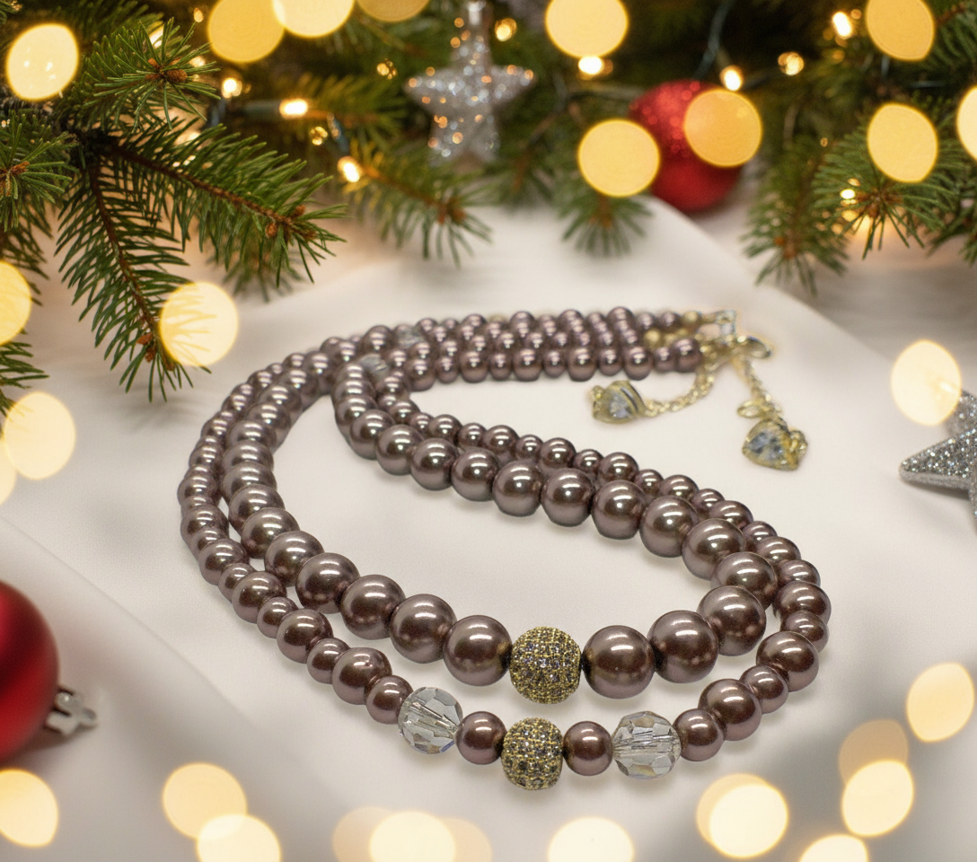 Stunning Crystal, Pearl, and Druk Two-Strand Beaded Necklace