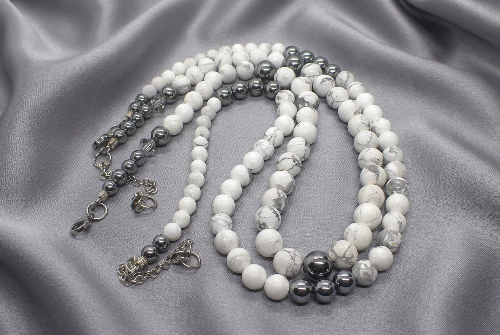 Beautiful Howlite, Hematite, Agate, and Labrador Two-Strand Necklace