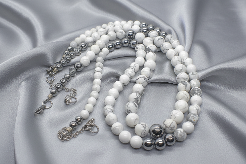 Beautiful Howlite, Hematite, Agate, and Labrador Two-Strand Necklace