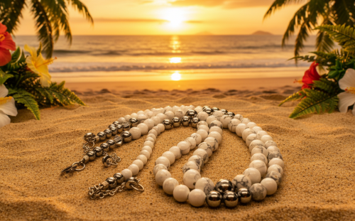 Beautiful Howlite, Hematite, Agate, and Labrador Two-Strand Necklace