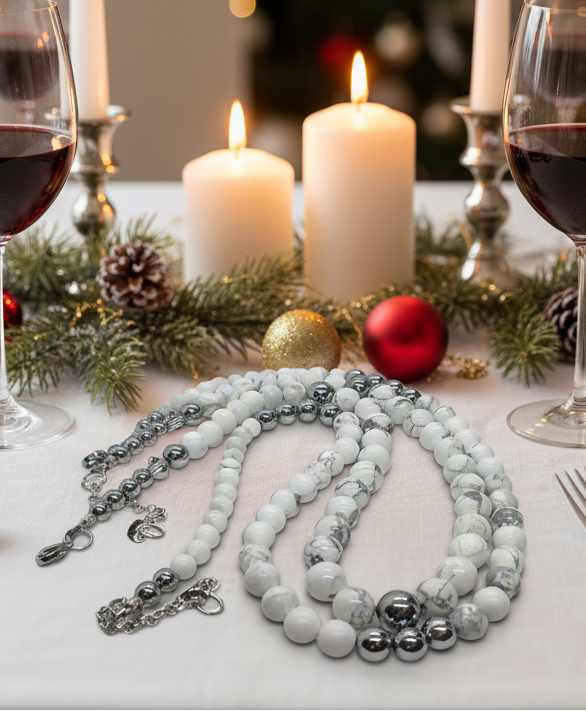 Beautiful Howlite, Hematite, Agate, and Labrador Two-Strand Necklace