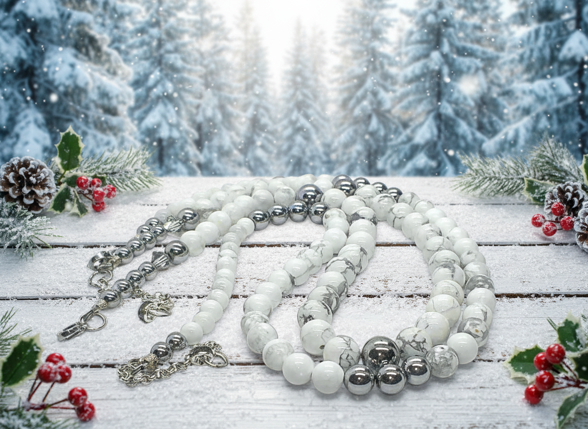 Beautiful Howlite, Hematite, Agate, and Labrador Two-Strand Necklace