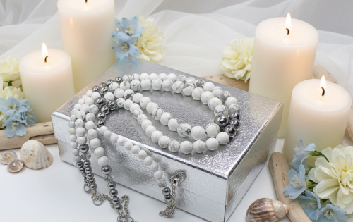 Beautiful Howlite, Hematite, Agate, and Labrador Two-Strand Necklace