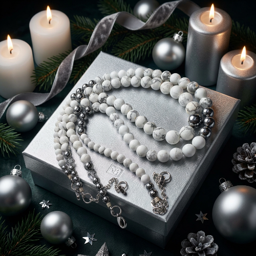 Beautiful Howlite, Hematite, Agate, and Labrador Two-Strand Necklace