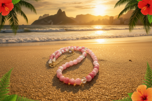 Lovely Pink and White Jasper & Crystal Beaded Necklace - handcrafted by Artistry Jewelry