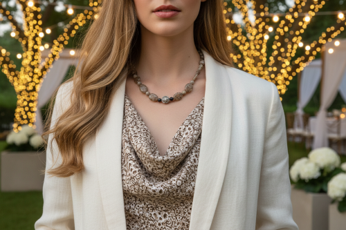 Lovely Pink Feldspar & Maifanite Jasper, Black, brown, Gray, Semi-precious, Beaded Necklace handcrafted by Artistry Jewelry
