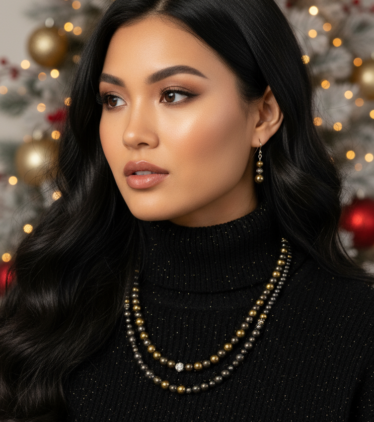 Gorgeous Gold & Black Hematite Two-Strand Beaded Necklace Set handcrafted by Artistry Jewelry