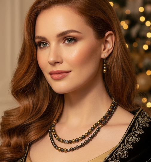 Gorgeous Gold & Black Hematite Two-Strand Beaded Necklace Set handcrafted by Artistry Jewelry
