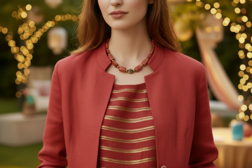 Beautiful Coral Rectangles, Antique Gold Rds, GP Hematite Semi-precious Beaded Necklace handcrafted by Artistry Jewelry