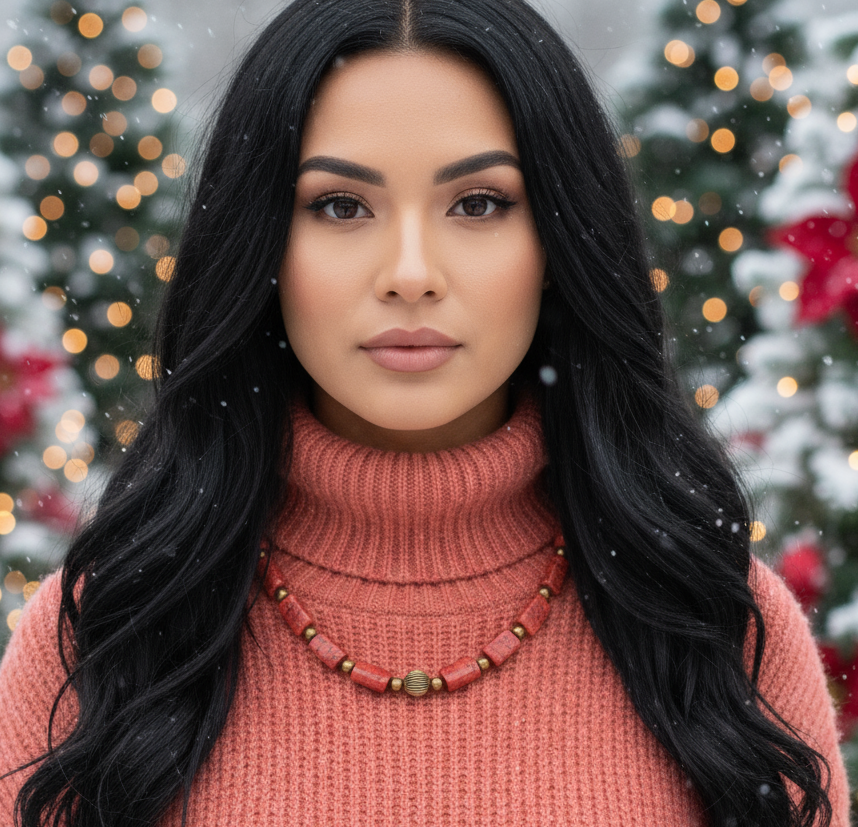 Beautiful Coral Rectangles, Antique Gold Rds, GP Hematite Semi-precious Beaded Necklace handcrafted by Artistry Jewelry