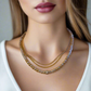Gorgeous Handcrafted Two-Strand Silver and Gold Hematite and Chain Necklace with Cubic Zirconia Focal, Silver and Gold Tones- handcrafted by Artistry Jewelry