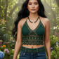 Gorgeous Dark Green, Crystal, and Gold Druk beads, One-of-a-Kind, Beaded Necklace Set- handcrafted by Artistry Jewelry