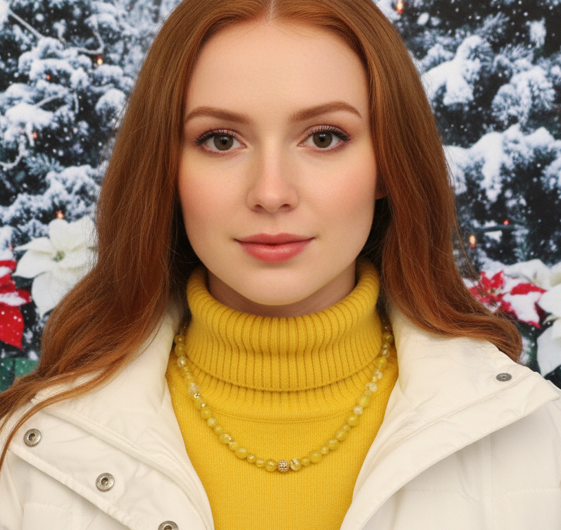 Gorgeous Yellow Fire Agates and Crystals Beaded Semi-precious Necklace handcrafted by Artistry Jewelry