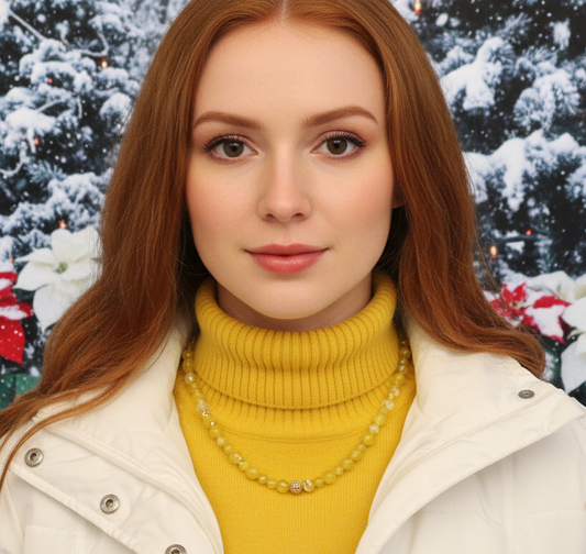 Gorgeous Yellow Fire Agates and Crystals Beaded Semi-precious Necklace handcrafted by Artistry Jewelry