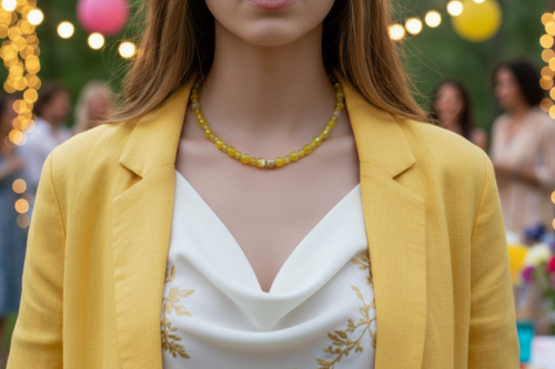 Gorgeous Yellow Fire Agates and Crystals Beaded Semi-precious Necklace handcrafted by Artistry Jewelry