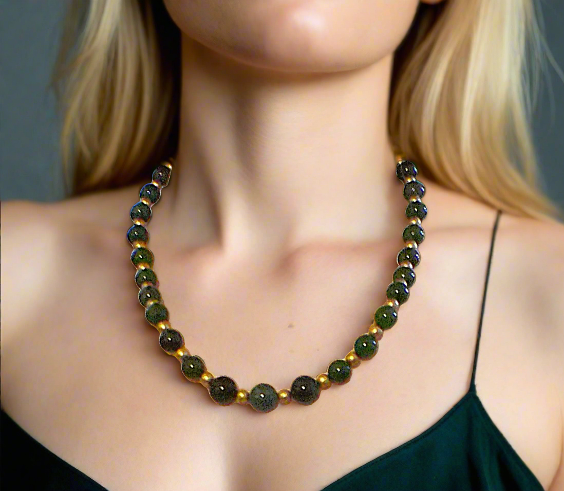 Beautiful Natural Olive Quartz, Green Tourmaline, and Druk Semi-precious, One-of-a-Kind Necklace-handcrafted by Artistry Jewelry