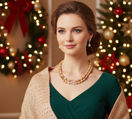 Fabulous Peach Desert Sun and Gold Hematite, One-of-a-Kind Beaded Necklace handcrafted by Artistry Jewelry