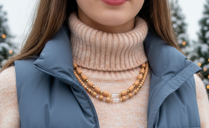 Fabulous Peach Desert Sun and Gold Hematite, One-of-a-Kind Beaded Necklace handcrafted by Artistry Jewelry