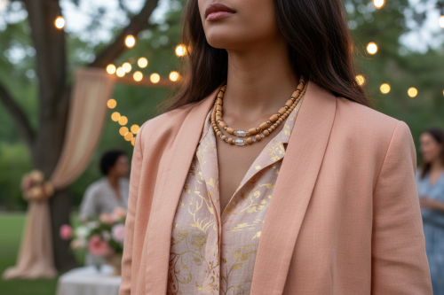 Fabulous Peach Desert Sun and Gold Hematite, One-of-a-Kind Beaded Necklace handcrafted by Artistry Jewelry