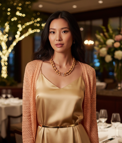 Fabulous Peach Desert Sun and Gold Hematite, One-of-a-Kind Beaded Necklace handcrafted by Artistry Jewelry