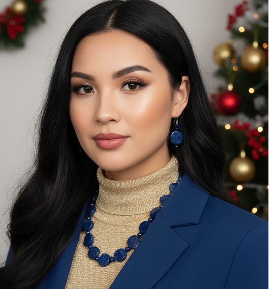 Stunning Lapis Lazuli and Crystals, Dark Blue, Silver, Semi-precious, Beaded Necklace Set handcrafted by Artistry Jewelry