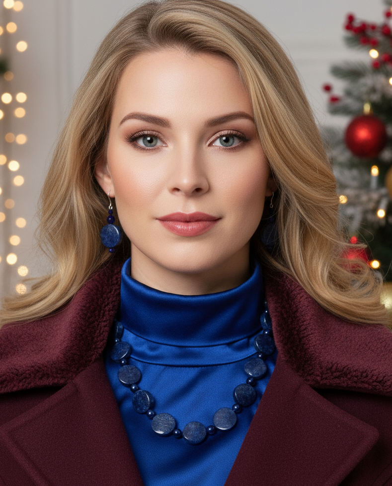 Stunning Lapis Lazuli and Crystals, Dark Blue, Silver, Semi-precious, Beaded Necklace Set handcrafted by Artistry Jewelry