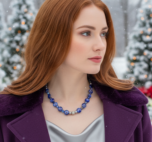 Beautiful Sea Blue Jasper, Firepolish Blue, Silver and Montana Blue, Beaded Necklace handcrafted by Artistry Jewelry