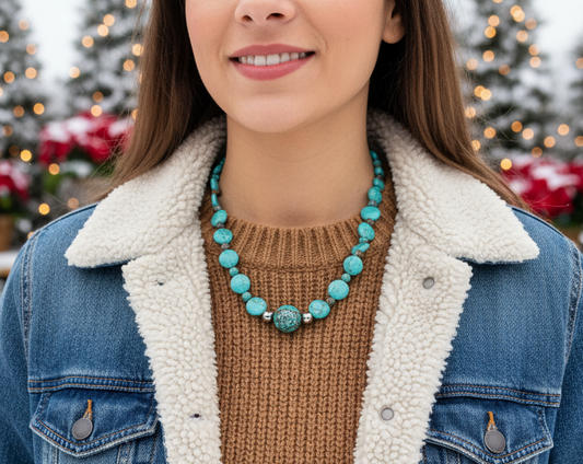 Lovely Crazy Lace Agate & Magnesite, Turquoise, Brown, Semi-precious, Beaded Necklace handcrafted by Artistry Jewelry