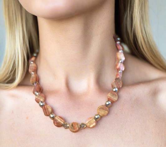Gorgeous Red Mala, Labrador, & Druk Beaded Necklace - handcrafted by Artistry Jewelry