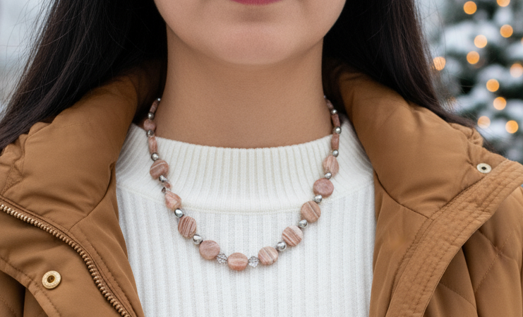 Gorgeous Red Mala, Labrador, & Druk Beaded Necklace - handcrafted by Artistry Jewelry