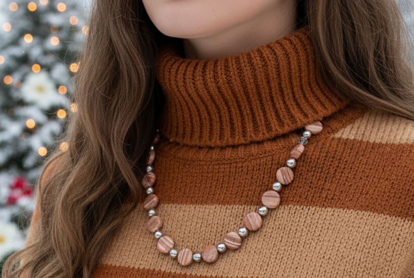 Gorgeous Red Mala, Labrador, & Druk Beaded Necklace - handcrafted by Artistry Jewelry